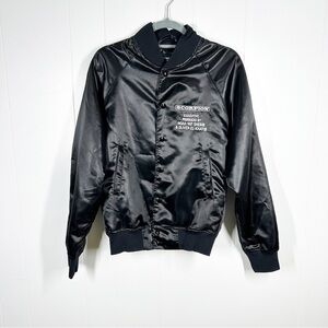 Drake Scorpion Tour 2018 Black Satin Snap Front Varsity Bomber Jacket Small